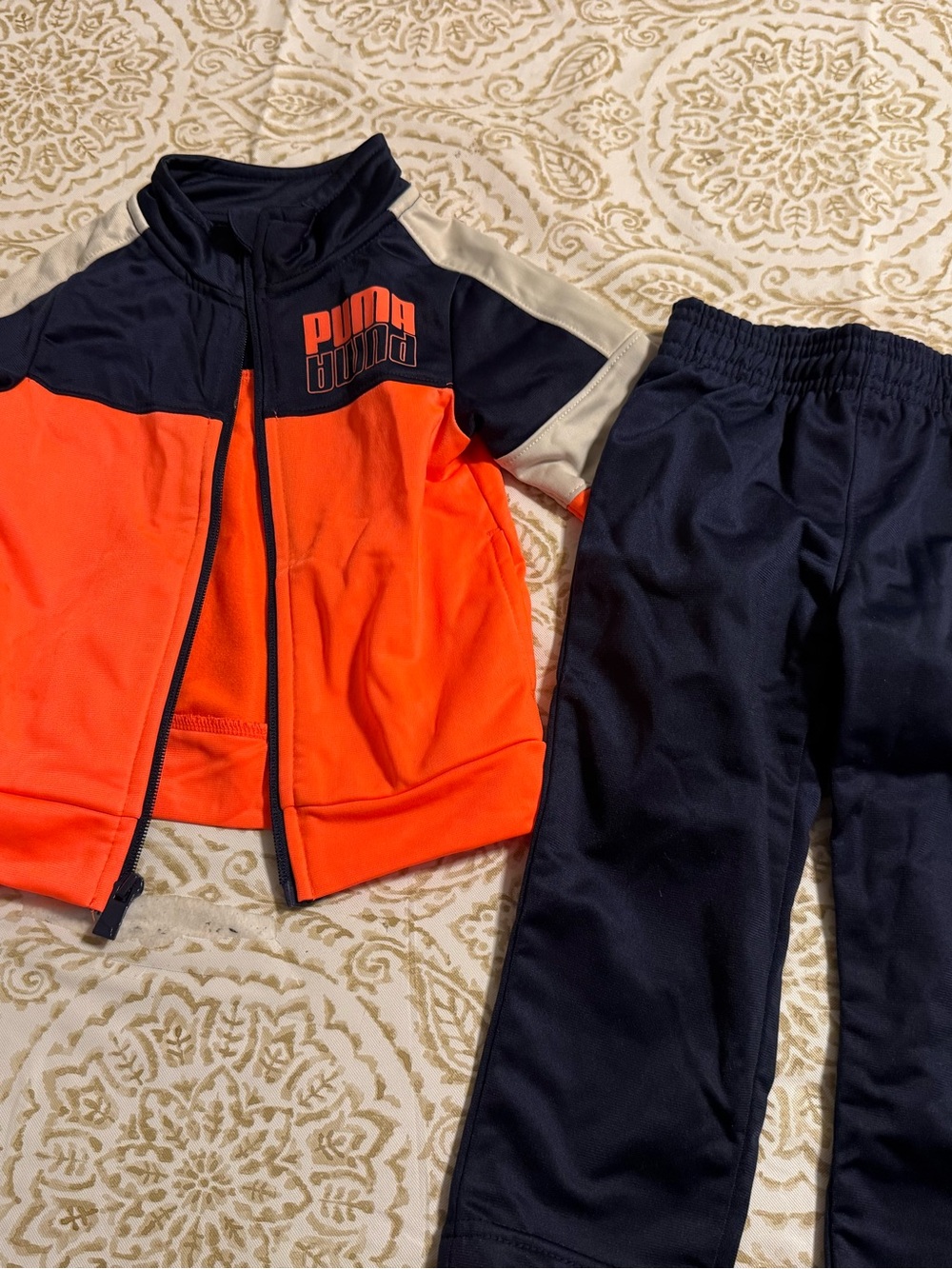 Puma bright  Orange and Navy Kids' Athletic Jacket & Pants 24m